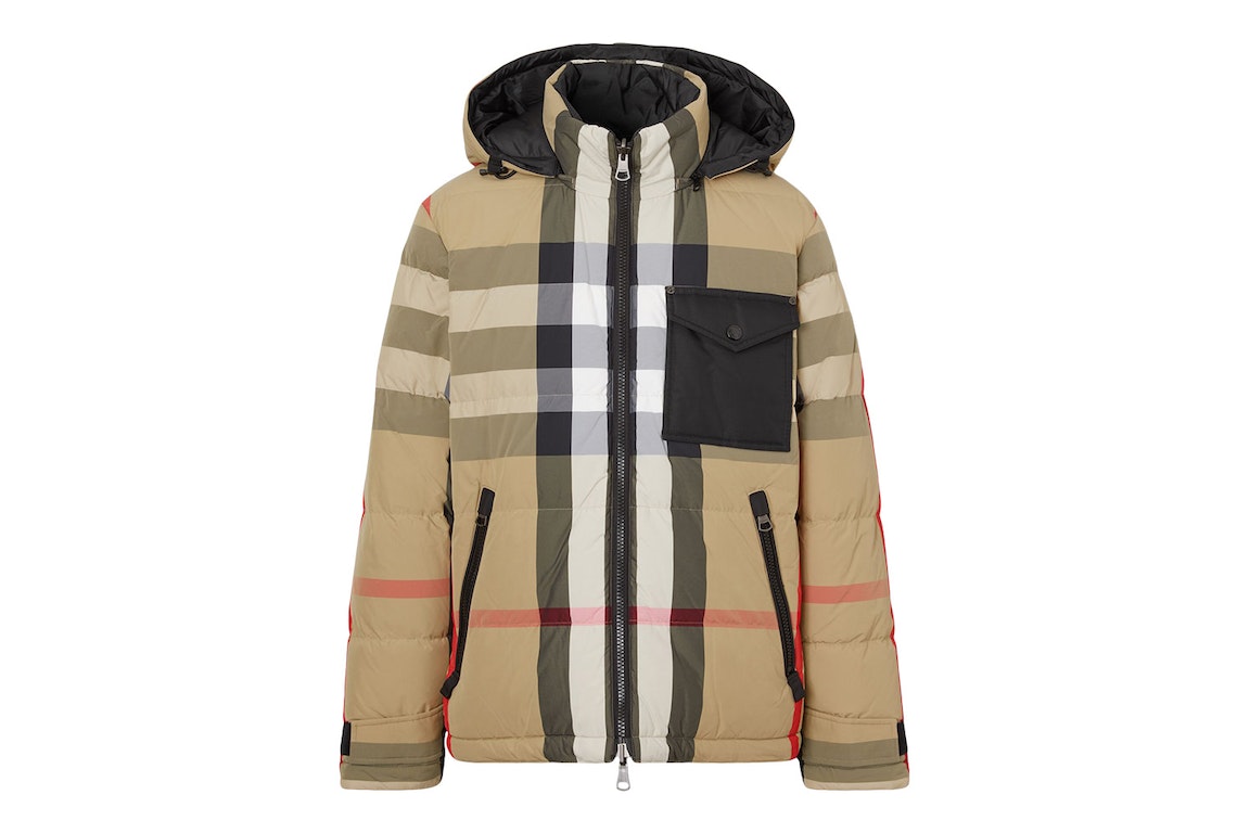 Pre-owned Burberry Reversible Exaggerated Check Nylon Puffer Jacket Archive Beige/black