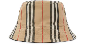 Burberry Reversible Icon Stripe Cotton Bucket Hat Archive Beige
