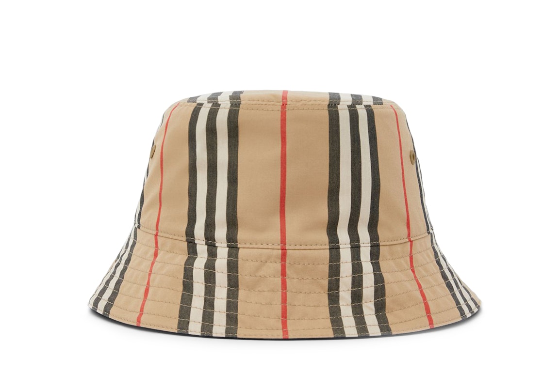 Pre-owned Burberry Reversible Icon Stripe Cotton Bucket Hat Archive Beige