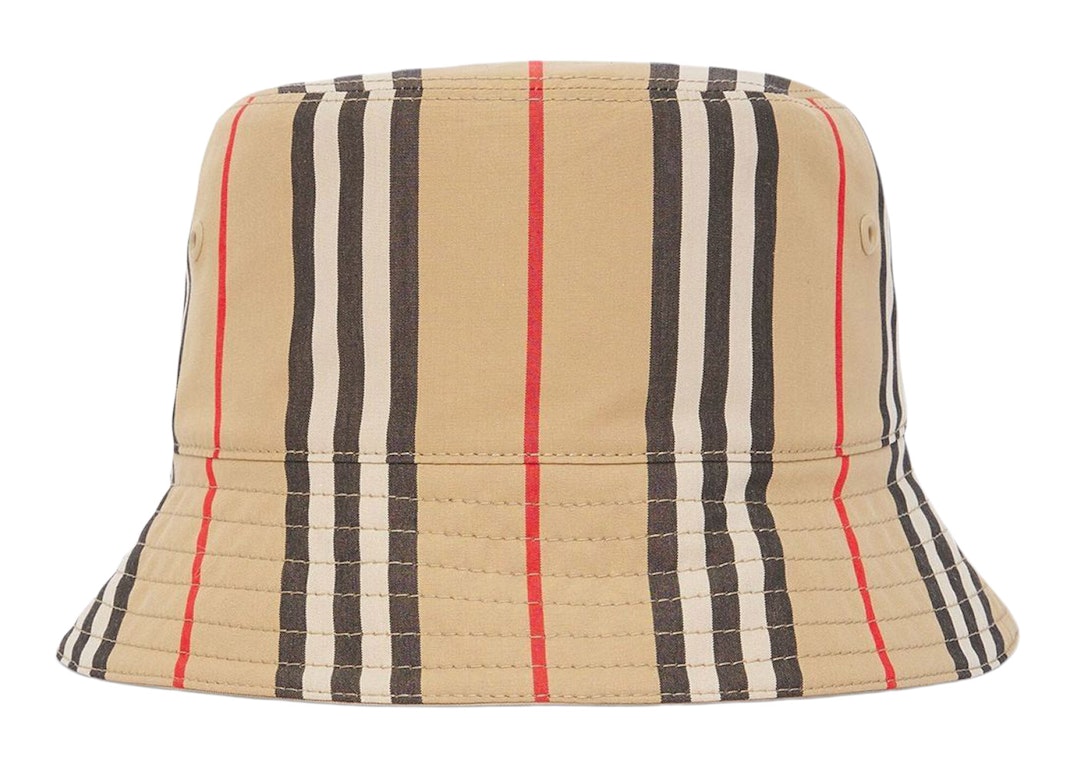Pre-owned Burberry Reversible Icon Striped Bucket Hat Beige