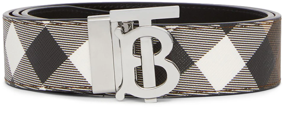 Burberry Reversible Monogram Motif Check Belt Dark Birch Brown in E-canvas  with Silver-tone - GB