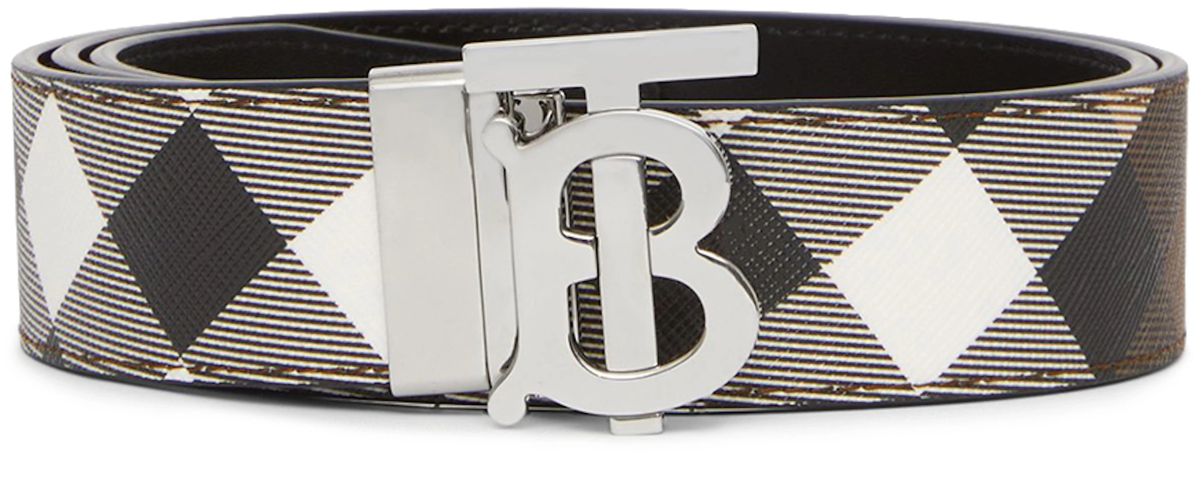 Burberry Reversible Monogram Motif Check Belt Dark Birch Brown in E-canvas  with Silver-tone - US