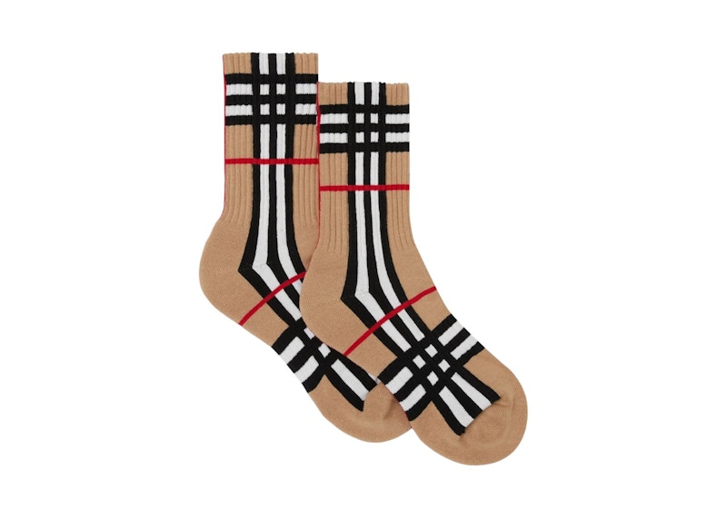 Burberry Ribbed Check Technical Stretch Cotton Socks Beige
