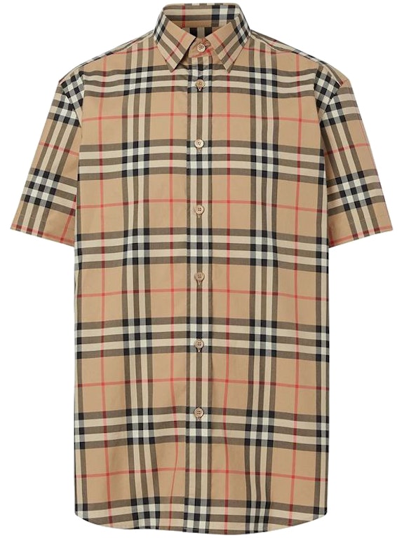 Pre-owned Burberry S/s Check Cotton Shirt Beige