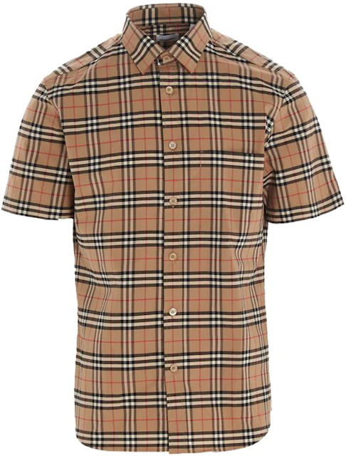 Burberry S/S Small Scale Check Stretch Cotton Shirt Archive Beige - FW21 -  US