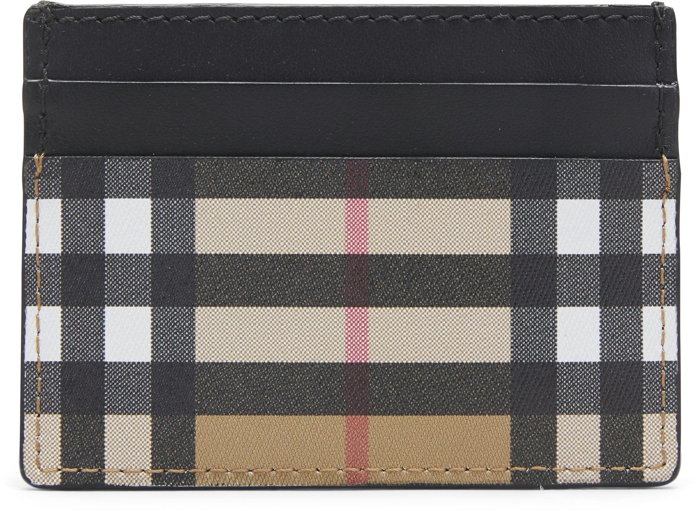 Burberry Vintage Check and Leather Card Case 4 Slot Black in