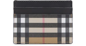 Burberry Vintage Check and Leather Card Case 4 Slot Black