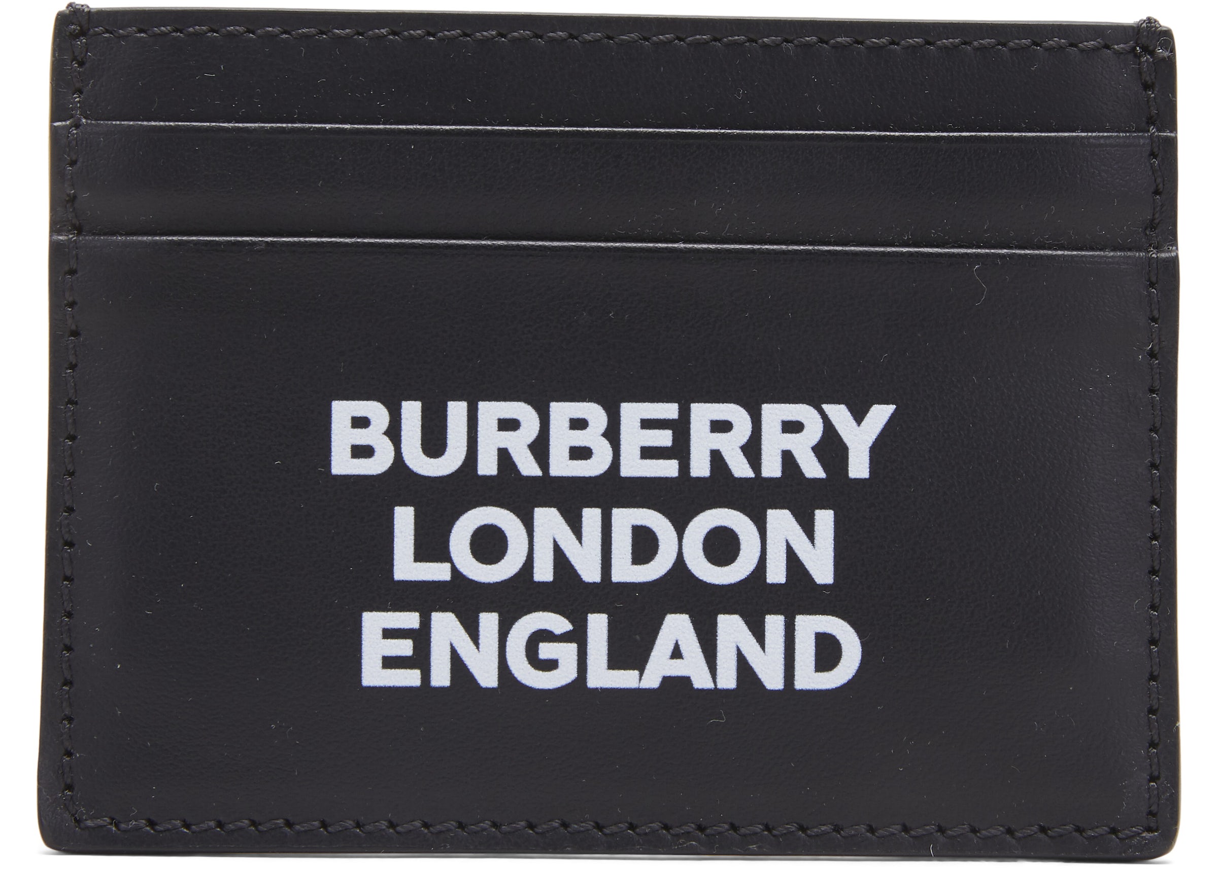 Burberry Logo Print Leather Card Case 4 Slot Black in Calfskin - US