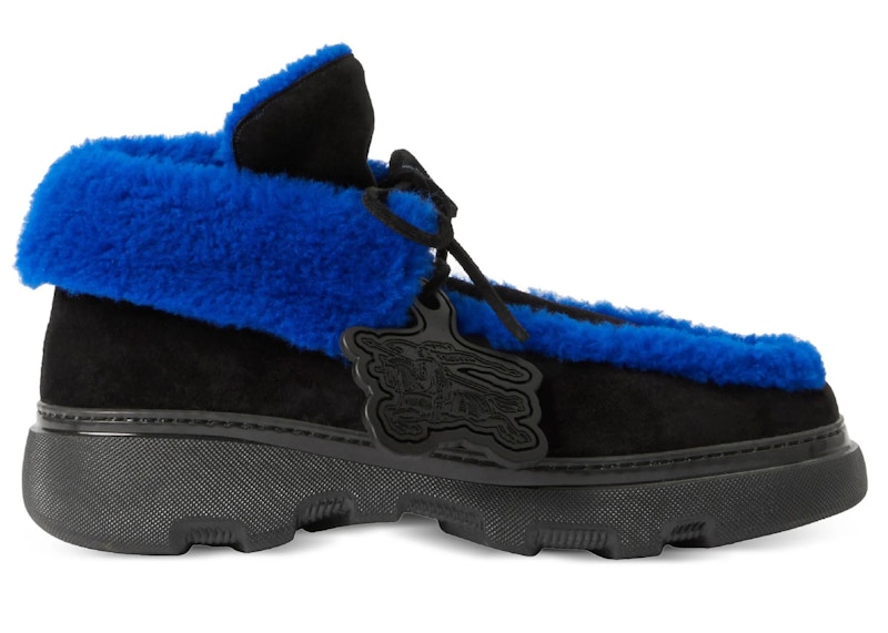 Pre-owned Burberry Men's  Shearling Embellished Suede Creeper Boot Sneakers In Black Blue