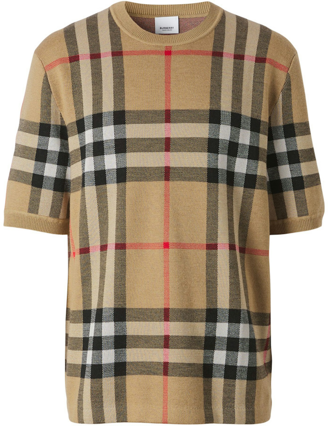 Burberry Short-sleeve Check Silk Wool Top Archive Beige - SS22 -