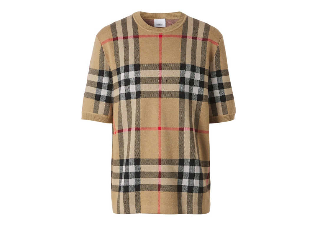Pre-owned Burberry Short-sleeve Check Silk Wool Jacquard Top Archive Beige