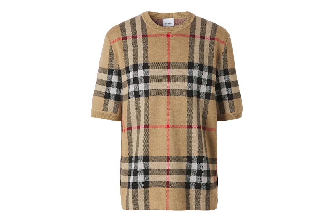 Pre-owned Burberry Short-sleeve Check Silk Wool Jacquard Top Archive Beige