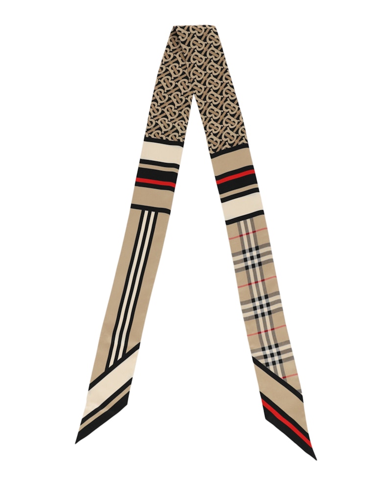 Pre-owned Burberry Women's  Skinny Montage Silk Scarf In Beige
