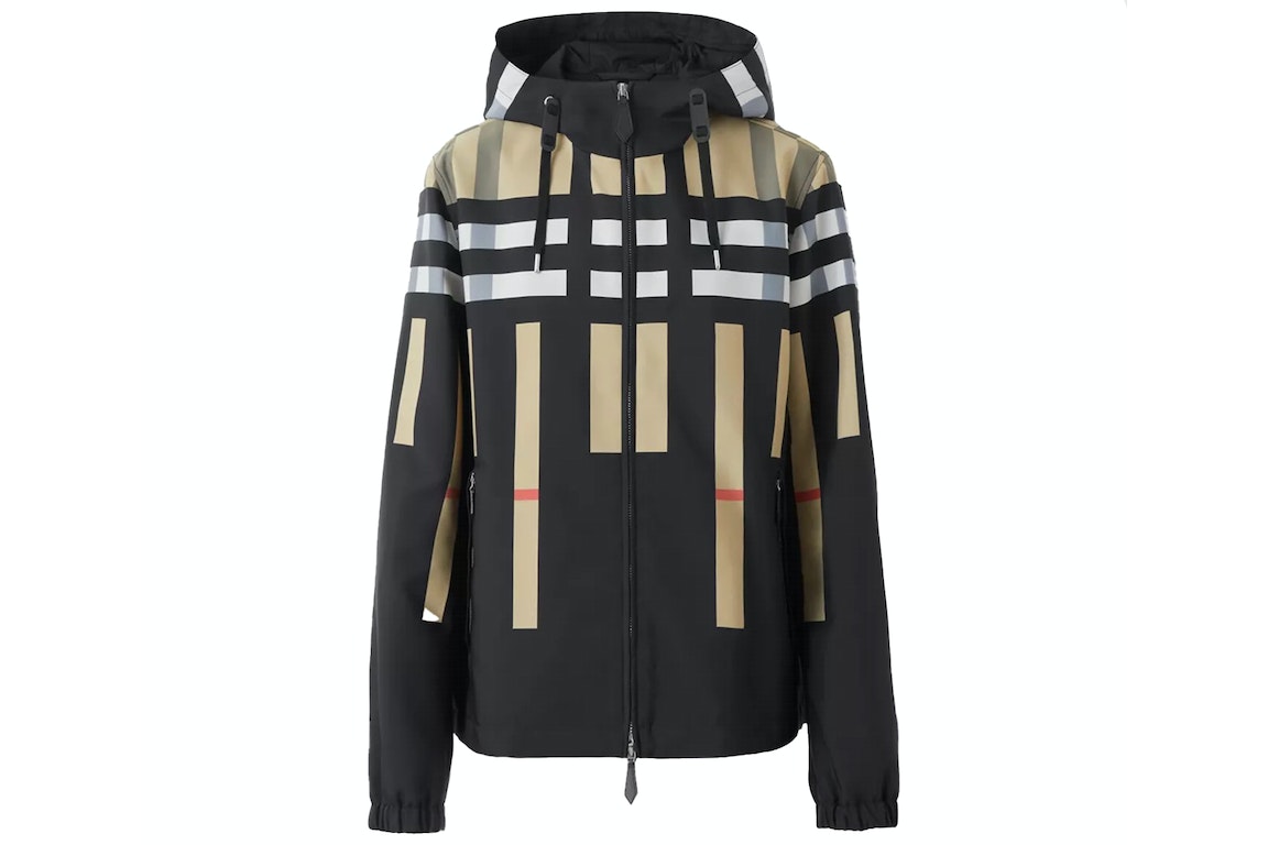 Pre-owned Burberry Sliced Check Nylon Hooded Jacket Archive Beige