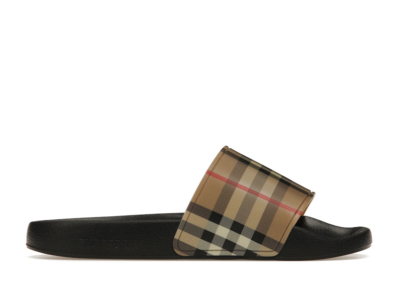 Burberry Check Cotton Slides Birch Brown Men's - 8049018 - US