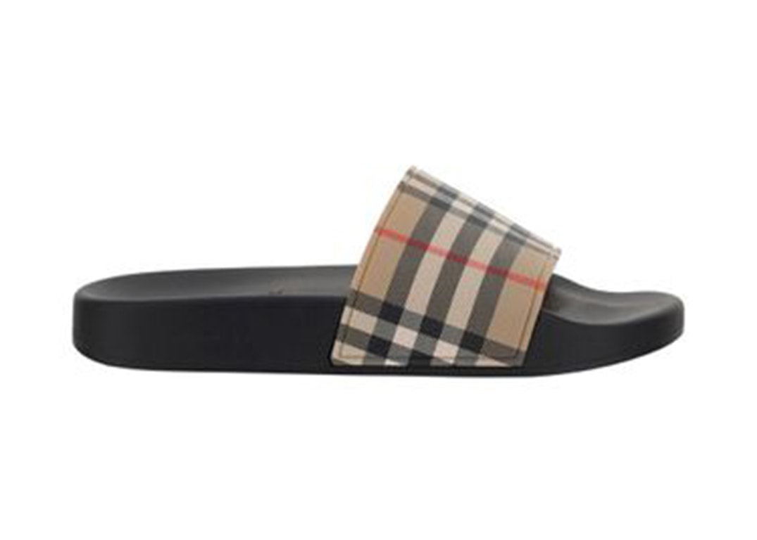 Pre-owned Burberry Check Print Slides Archive Beige (women's) In Archive Beige/black
