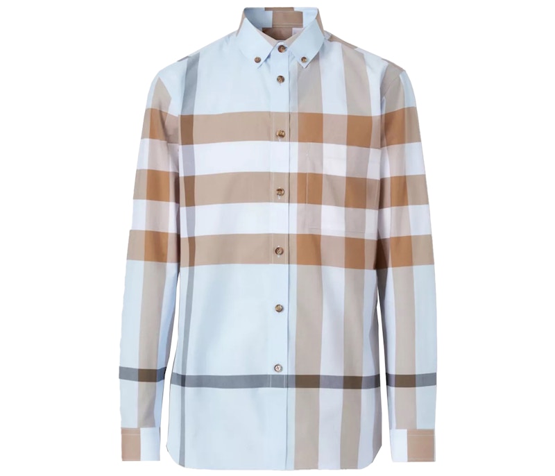 Check detail stretch cotton poplin outlet shirt