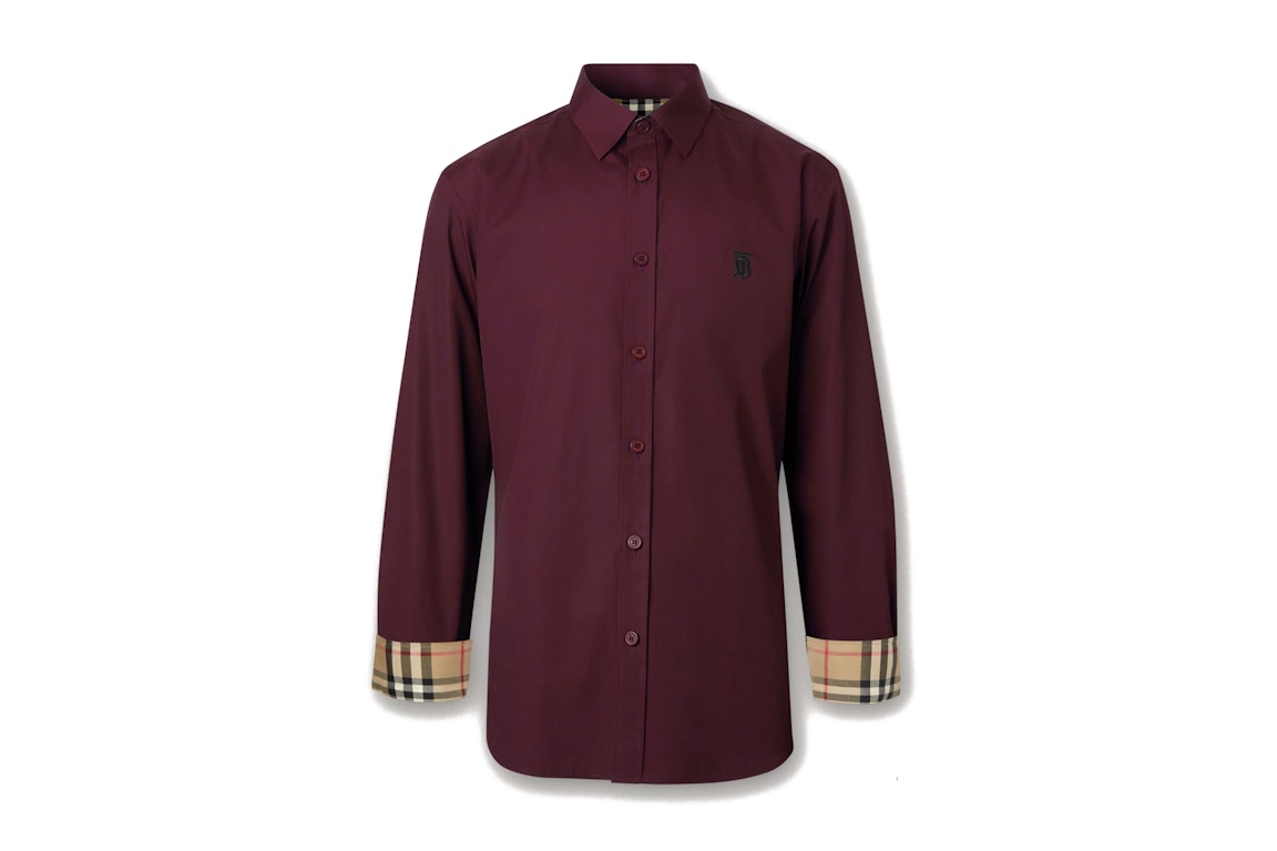 Pre-owned Burberry Slim Fit Monogram Motif Stretch Cotton Poplin Shirt Deep Maroon