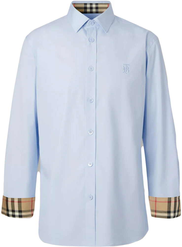 Burberry Slim Fit Monogram Motif Stretch Cotton Poplin Shirt Soft  Cornflower Blue - FW21 - US
