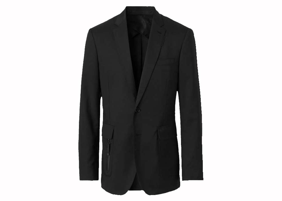 Burberry Slim Fit Zip Detail Wool Tailored Jacket Black メンズ - JP