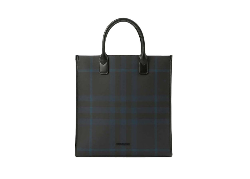 Burberry Slim Vertical Denny Tote Navy in Leather with Silver-tone