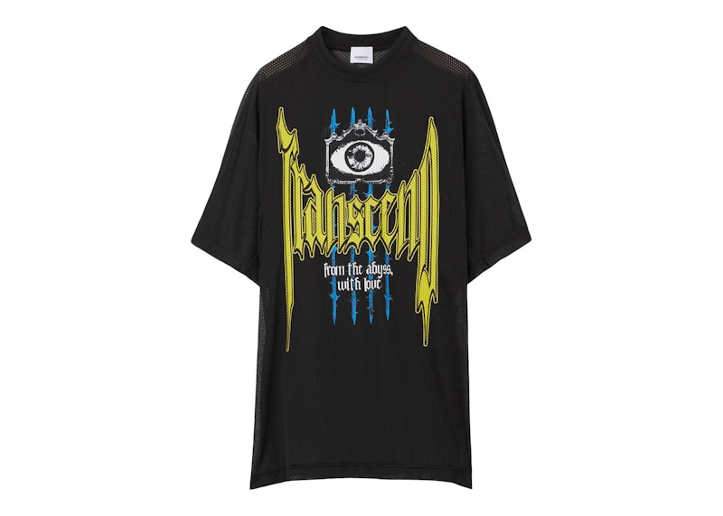 Pre-owned Burberry Men's Sloganprint Perforated T-shirt In Black