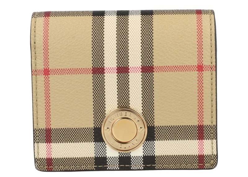 Pre-owned Burberry Women's Small Check Bifold Wallet In Archive Beige In Brown