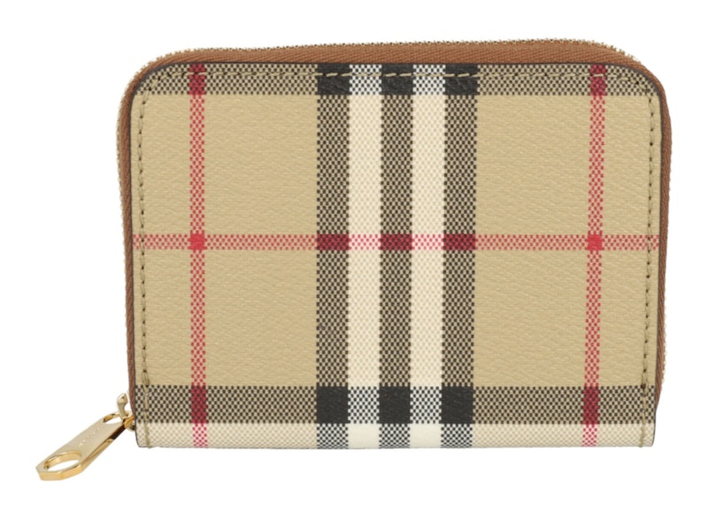 Pre-owned Burberry Women's  Small Check Printed Wallet In Archive Beige