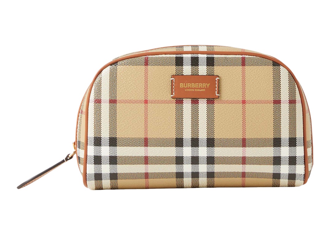 Pre-owned Burberry Small Check Travel Pouch Archive Beige