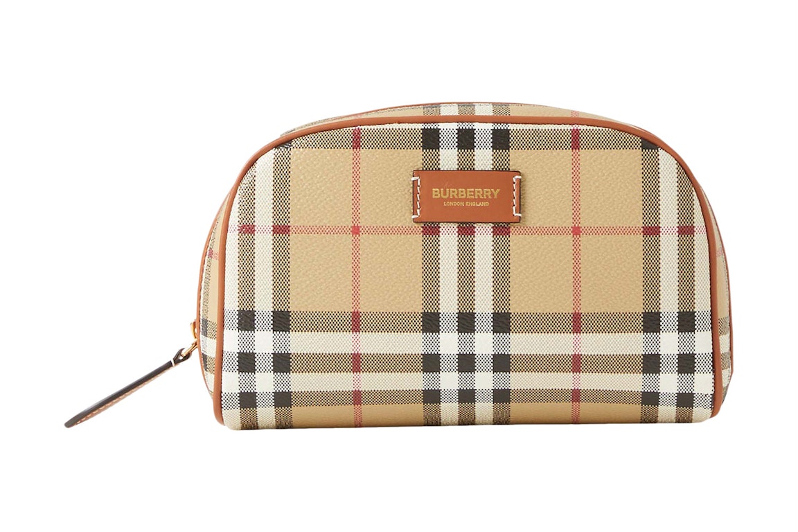 Pre-owned Burberry Small Check Travel Pouch Archive Beige