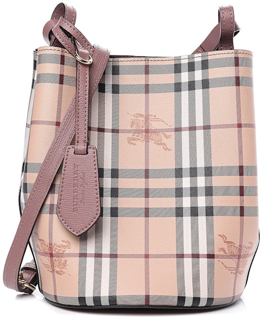 Burberry Small Lorne Haymarket Check Bucket Bag Light Elderberry in  Calfskin Leather with Silver-tone - US