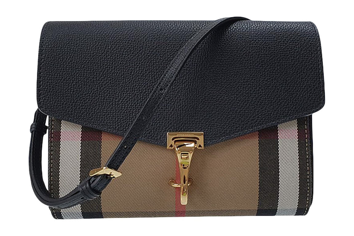 Pre-owned Burberry Small Macken Leather And House Check Crossbody Bag Archive Beige/black