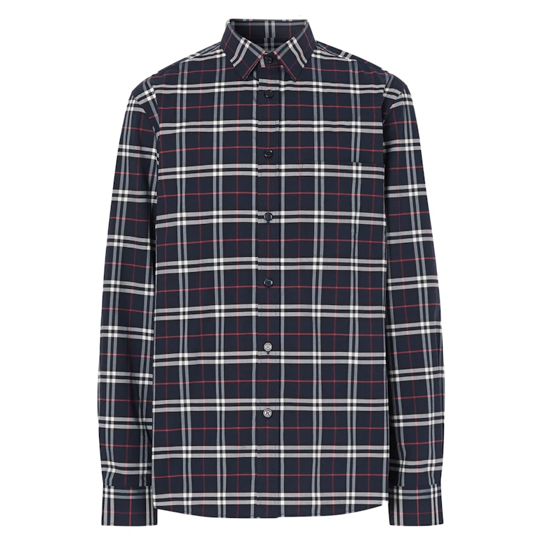 Pre-owned Burberry Small Scale Check Stretch Cotton Shirt Navy