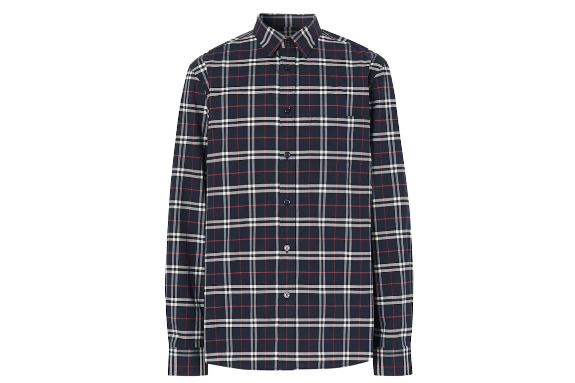 Pre-owned Burberry Small Scale Check Stretch Cotton Shirt Navy