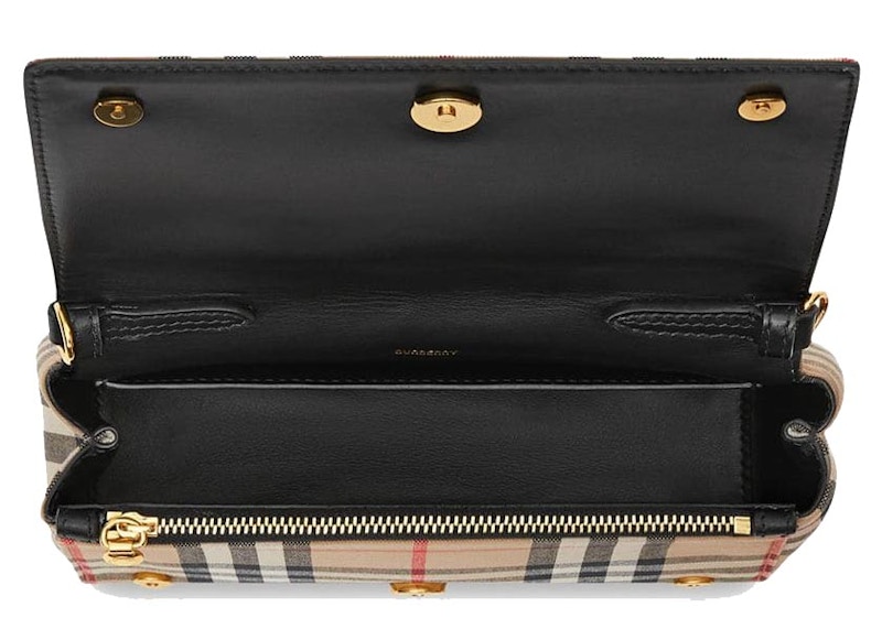 Burberry Small Vintage Check and Leather Crossbody Bag Archive Beige