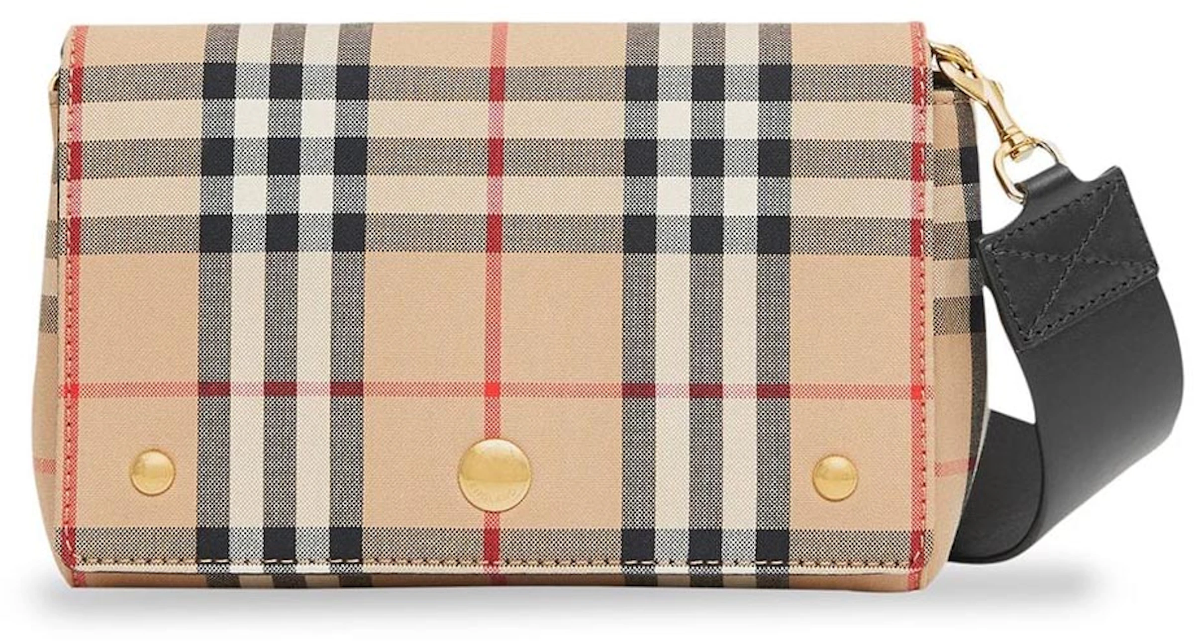 Burberry Small Vintage Check and Leather Crossbody Bag Archive Beige/Black  in Cotton with Gold-tone - US