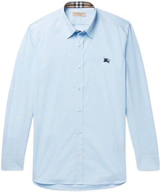 Burberry Stretch Cotton Poplin Shirt Sky Blue