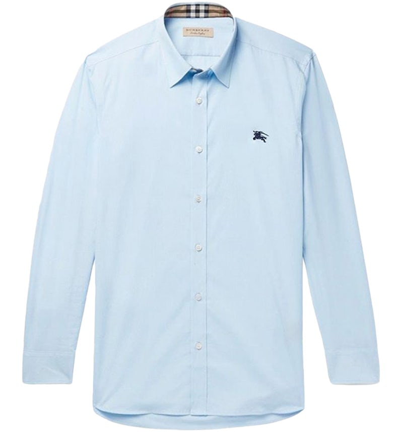 Burberry Stretch Cotton Poplin Shirt Sky Blue Men's GB