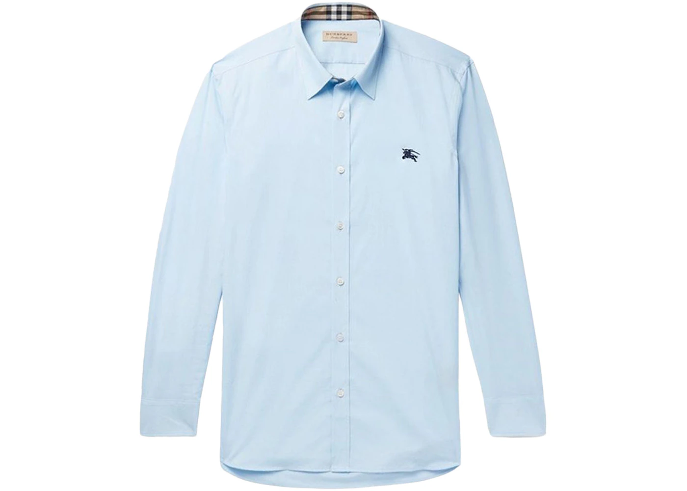 Burberry Stretch Cotton Poplin Shirt Sky Blue Men's US