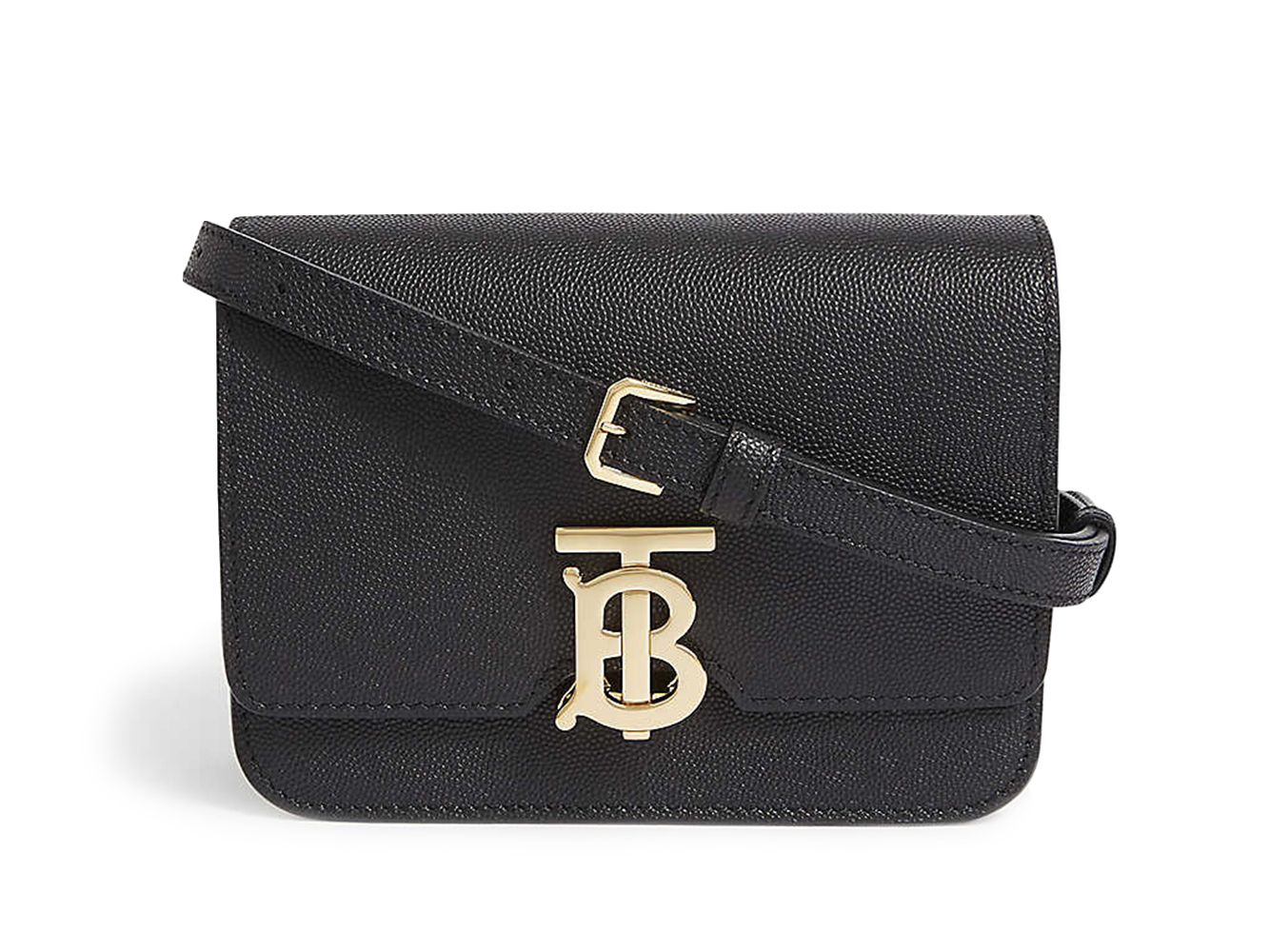 Burberry TB Grainy Leather Bag Mini Black in Leather with Gold