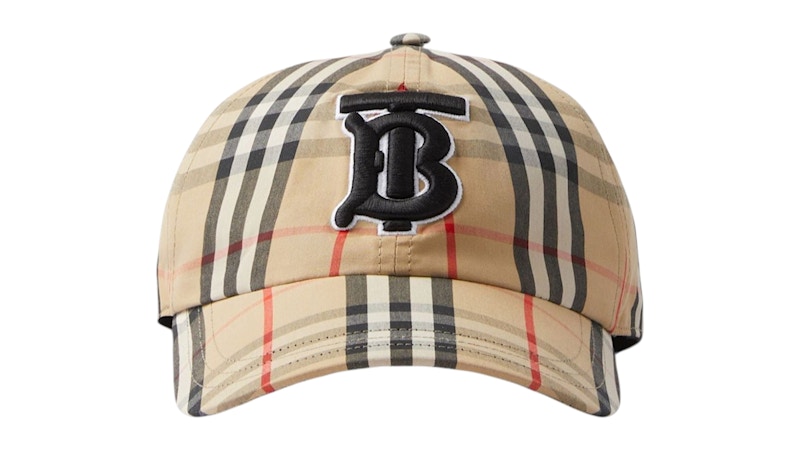 Pre-owned Burberry Tb Logo Monogram Cap (8068032) In Beige Vintage Check In Brown