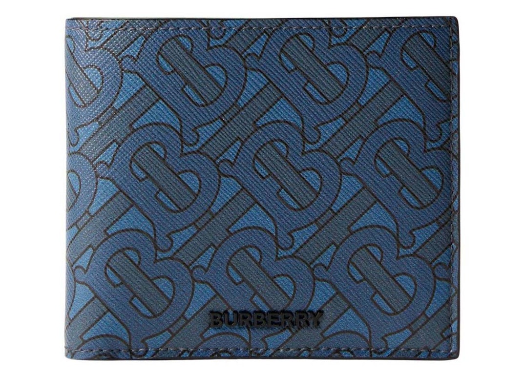 Pre-owned Burberry Tb Monogram Bifold Wallet Navy