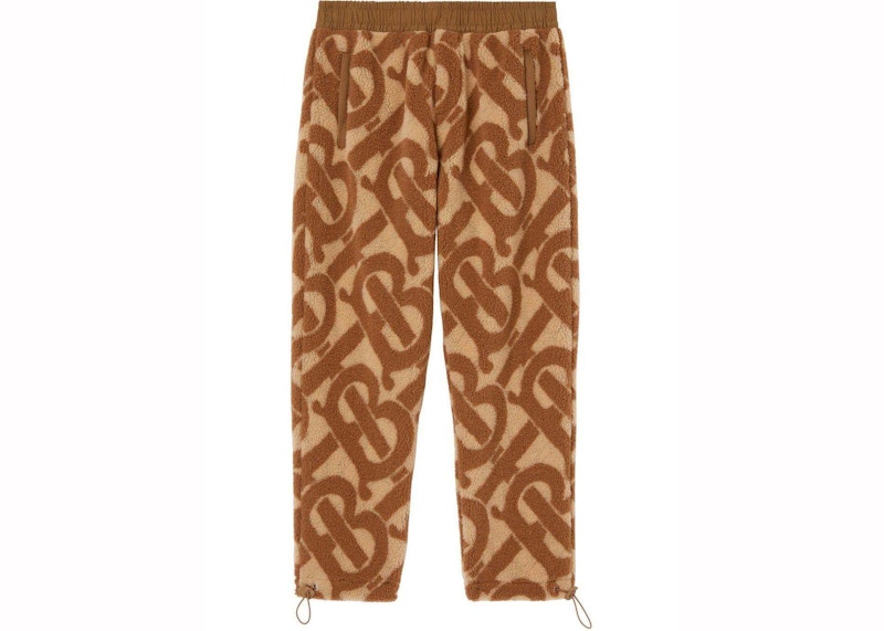 Burberry TB Monogram Fleece Jacquard Trousers Soft Fawn Men's US