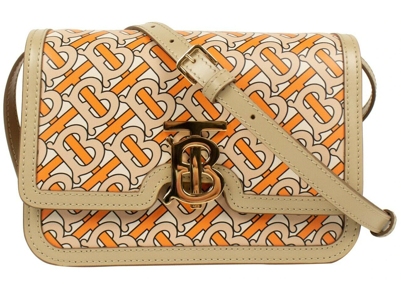 Burberry TB Shoulder Bag Monogram Small Beige/Orange in Calfskin