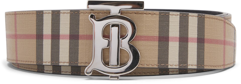 Check and Leather Reversible TB Belt in Archive Beige/black/gold - Women |  Burberry® Official