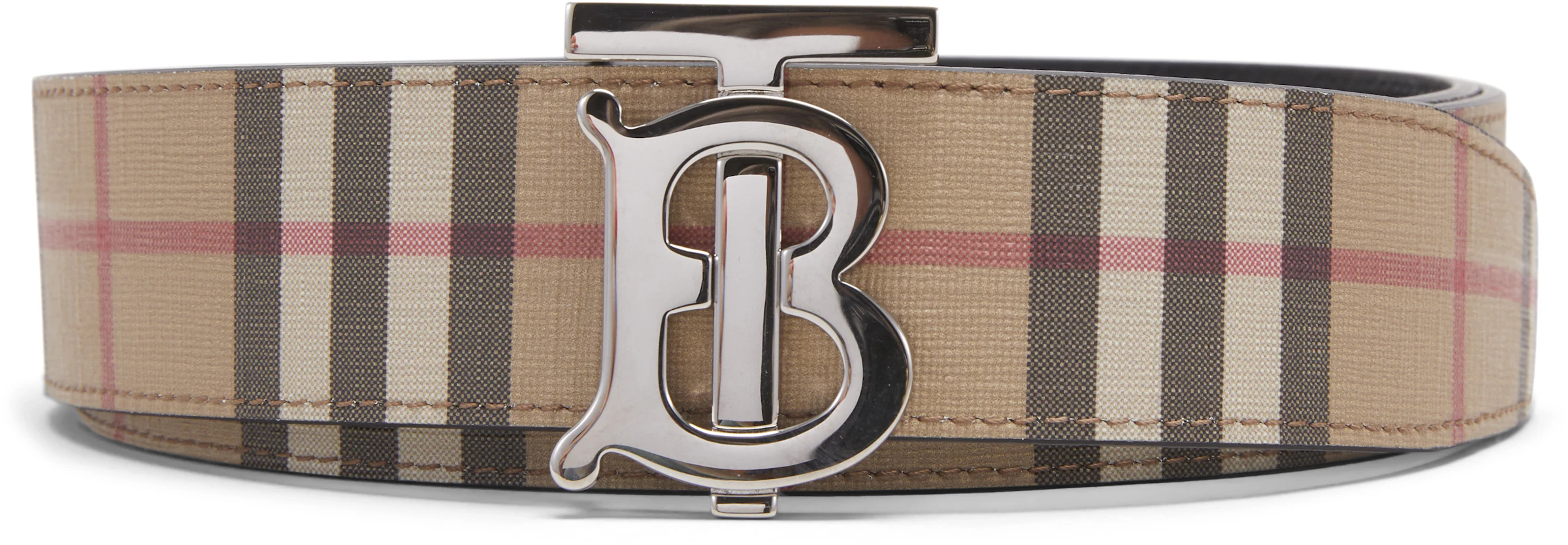 Burberry Reversible Monogram Motif Vintage Check Belt  Width Archive  Beige in e-Canvas with Brass-tone - US