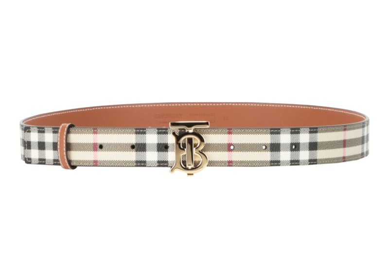 Pre-owned Burberry Women's  Tb Vintage Check Leather Belt In Vintage Check Light Gold