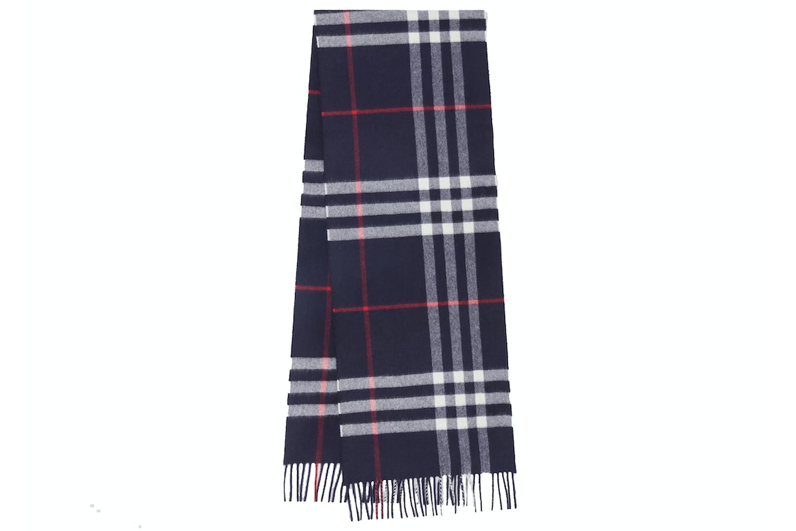 Pre-owned Burberry The Classic Check Cashmere Scarf Navy