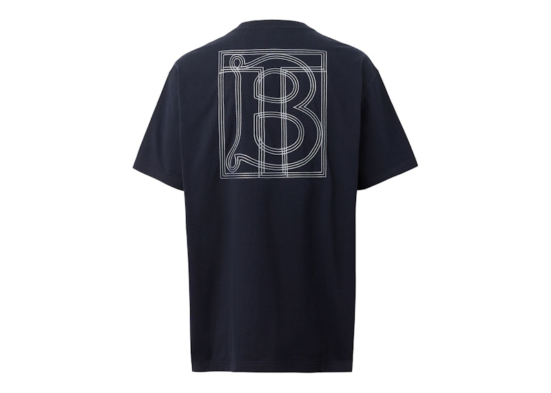 Burberry Topstitched Monogram Motif Cotton Oversized T-Shirt Coal Blue