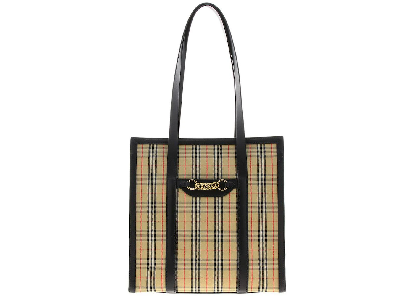 Burberry Tote Check Gold-tone Beige in Canvas/Leather with Gold-tone - US